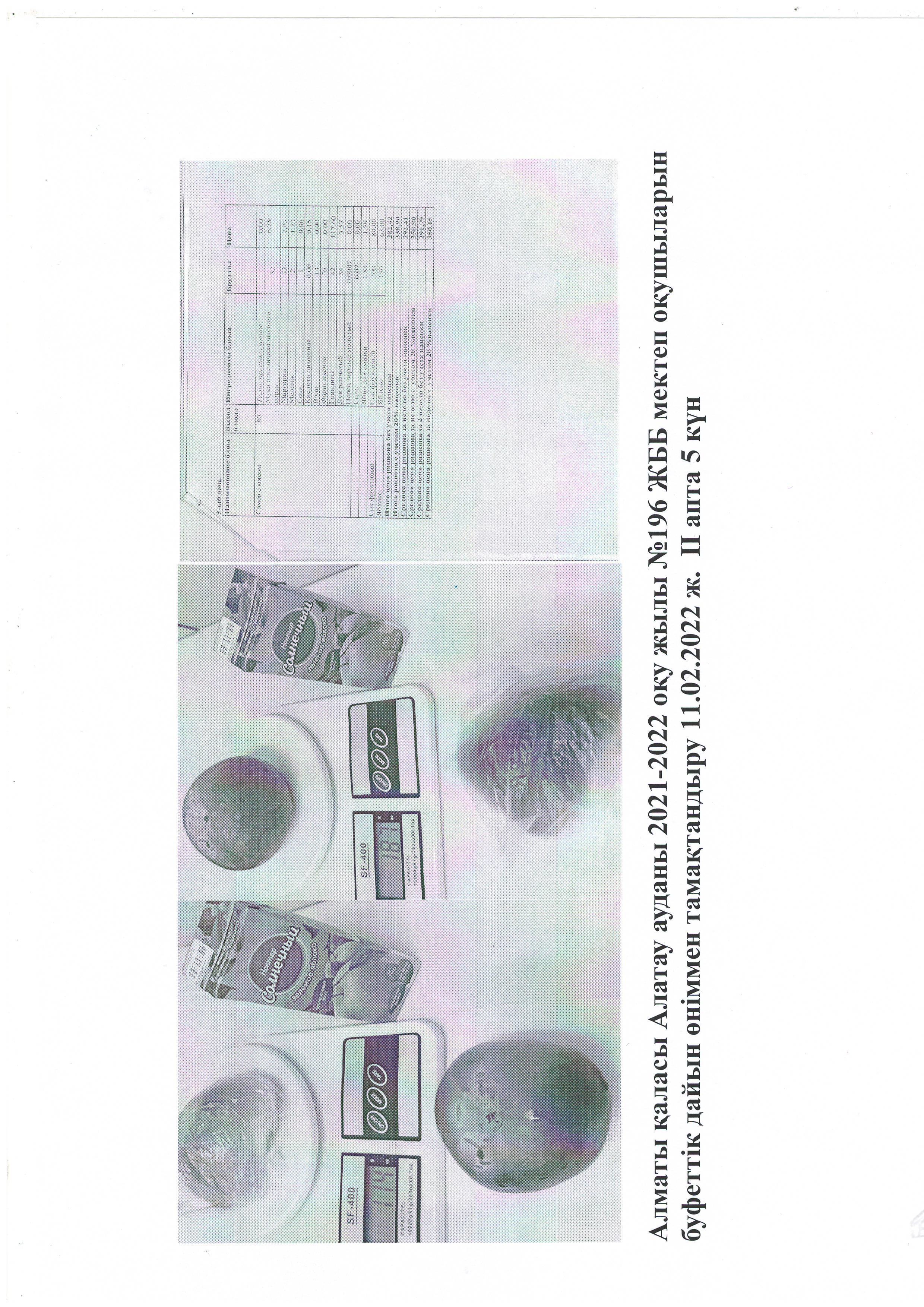 Алматы қаласы Алатау ауданы 2021-2022 оқу жылы №196 ЖББ мектеп оқушыларын  буфеттік дайын өніммен тамақтандыру 11.02.2022 ж.  ІІ апта 5 күн