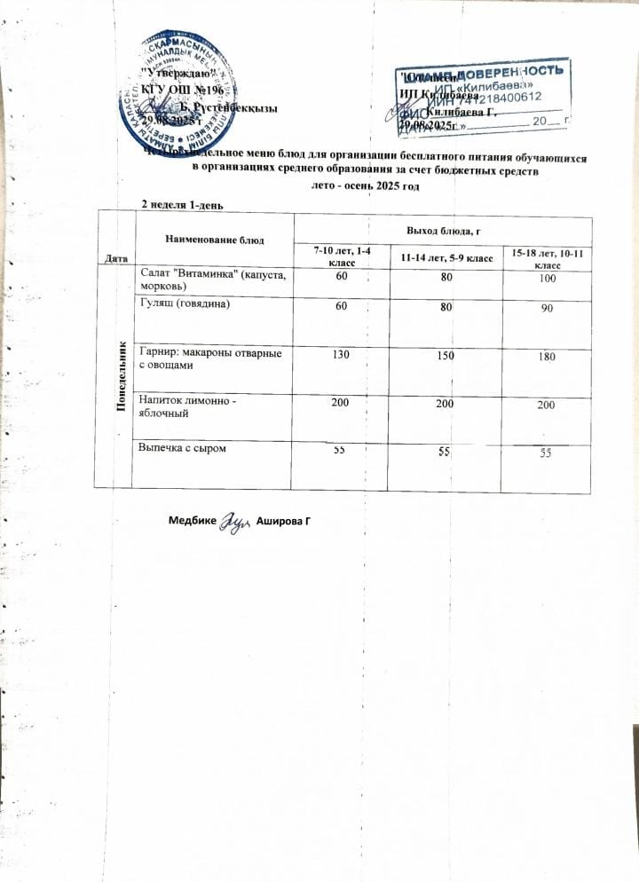 Ас мәзірі 10.11.2025