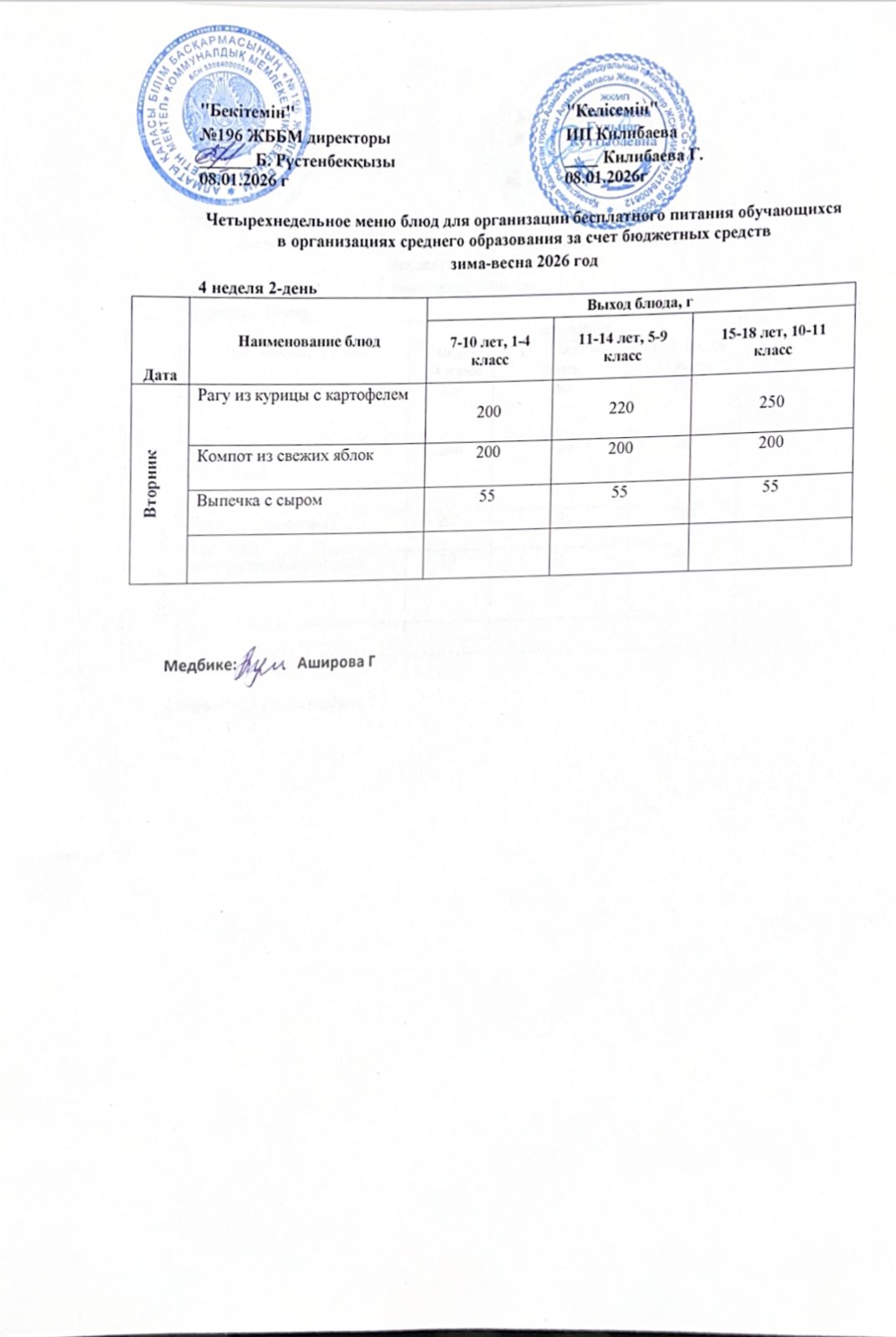 Ас мәзірі 27.01.26